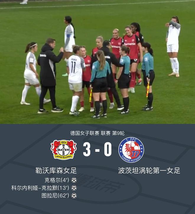 勒沃库森女足3-0波茨坦涡轮第一女足，沈梦露首发60分钟